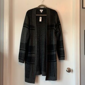 Plush Grey Plaid Open Cardigan